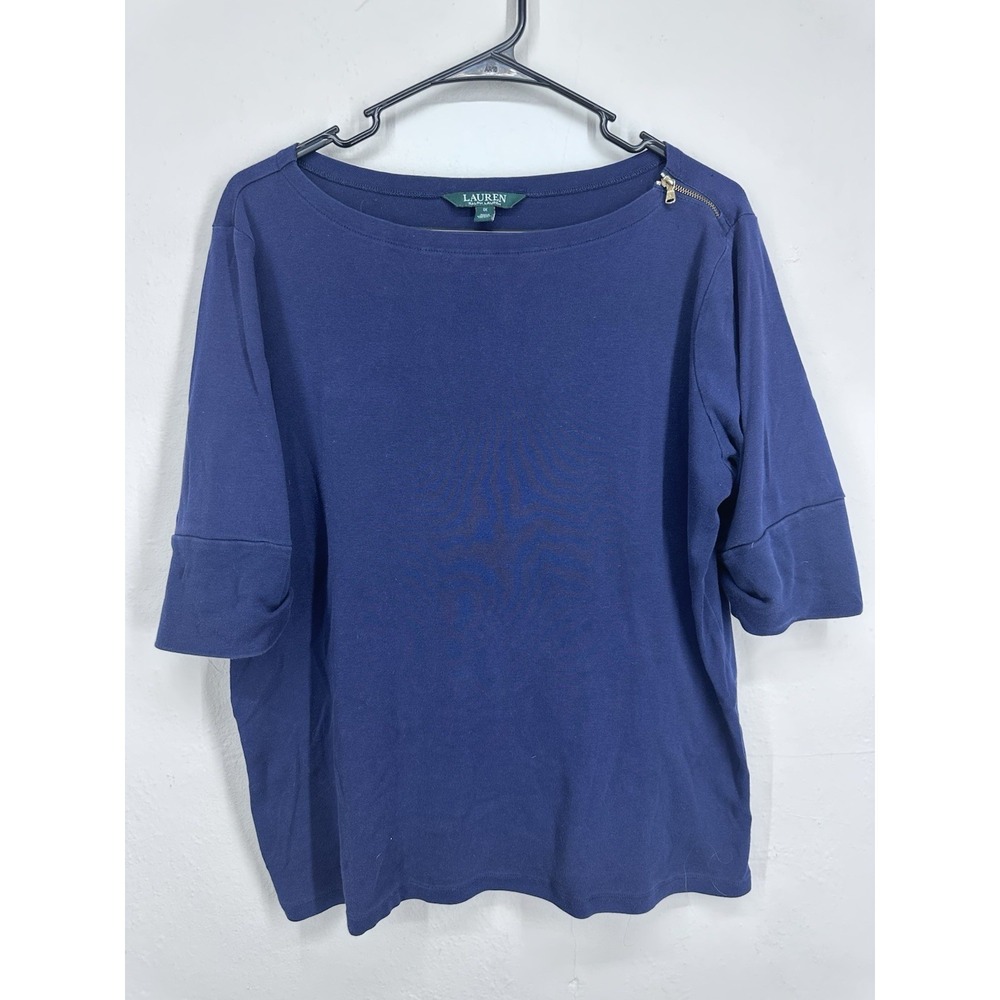 Lauren Ralph Lauren Plus Size 1X XL Half Cuffed 3/4 Sleeve Boat Neck Top Capsule